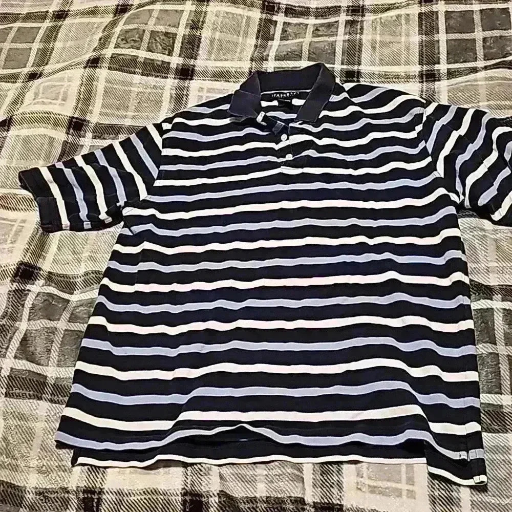 Consensus sportswear large blue and white stripes polo 100% cotton